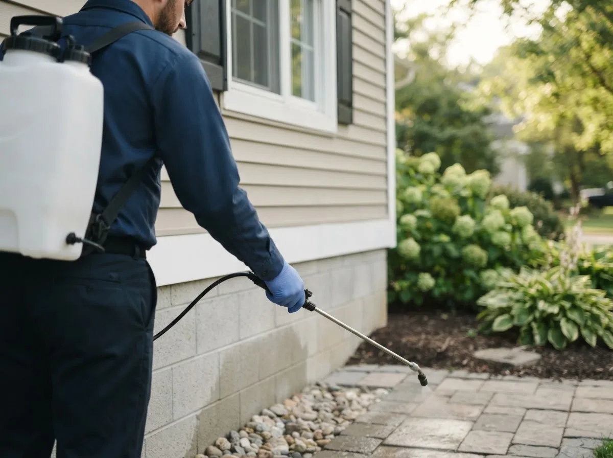 Pest control technician inspecting a home in Lyman, NE